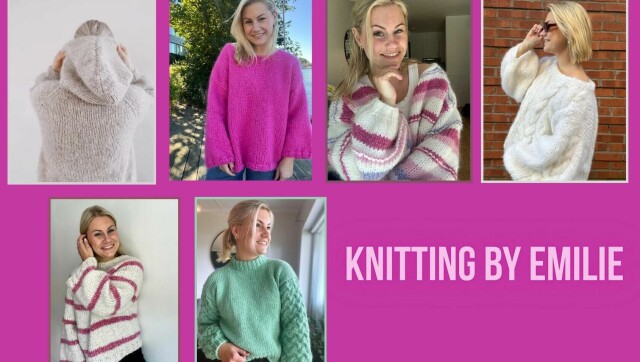 Knitting by Emilie byr på et fargerikt utvalg av strikkeoppskrifter for både nybegynnere og erfarne – her ser du noen av de mest populære genserne fra kolleksjonen. (Foto: Knitting by Emilie)
