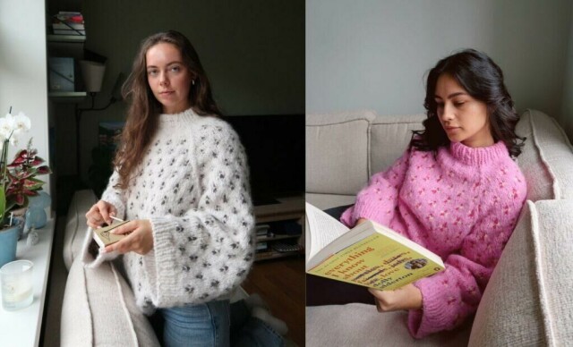 Alvesmett-genseren strikkes i dobbel tråd med detaljer inspirert av fugleliv. (Foto: Bloom by Benedicte)
