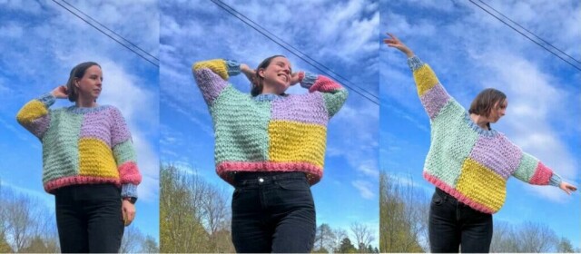 Strikk en genser på én helg med chunky garn og tykke pinner – enkelt, raskt og gøy. (Foto: Mirrevirre_strikker)