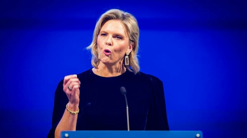 Frp-leder Sylvi Listhaug taler under Fremskrittspartiets landsmøte 2024 på Clarion Airport Hotel på Gardermoen. Foto: Lise Åserud / NTB