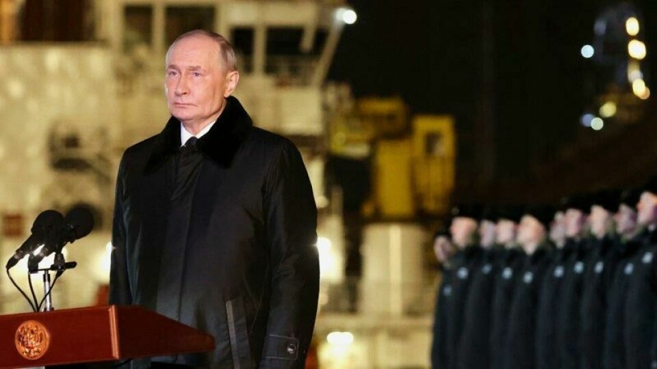 Russian President Vladimir Putin attends a ceremonial ship launching for the nuclear-powered submarine Perm at the Atomflot, a service base for nuclear-powered fleet, in Murmansk, Russia, Thursday, March 27, 2025. (Sergei Karpukhin, Sputnik, Kremlin Pool Photo via AP)