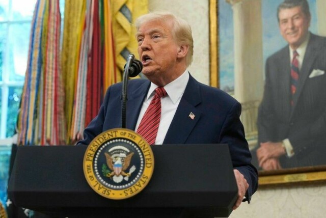 Ifølge Donald Trump skal det holdes pressekonferanse om en handelsavtale her i Det ovale kontor i Det hvite hus torsdag.