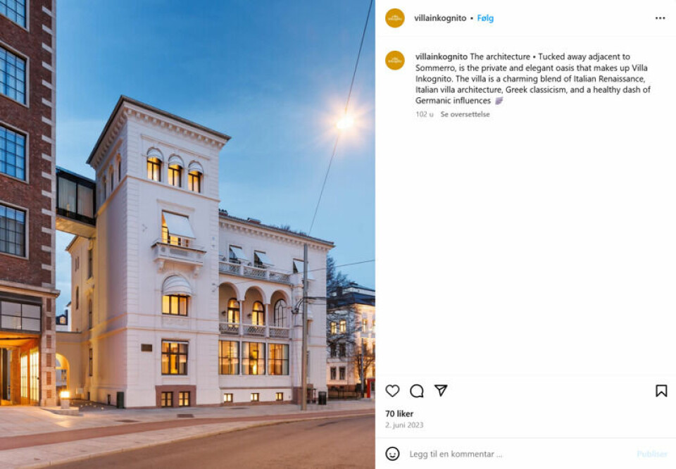 Villa Inkognito koster fra 120.000 kroner per natt for å leie hele villaen, som Petter Stordalen har investert rundt en kvart milliard kroner i. Villa Inkognito koster fra 120.000 kroner per natt for å leie hele villaen, som Petter Stordalen har investert rundt en kvart milliard kroner i. Foto: Skjermdump @villainkognito Instagram