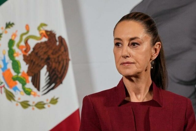 Mexicos president Claudia Sheinbaum på sin daglige pressekonferanse i presidentpalasset i Mexico by.