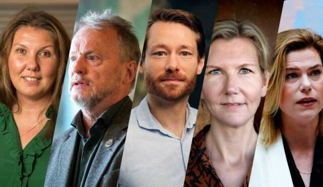 Kilder mener Gry Larsen (t.v.), Raymond Johansen, Håvard Mokleiv Nygård, Marianne Marthinsen og Jette F. Christensen er aktuelle for stillingen som ny Norad-direktør. Bildemontasje: Panorama med bilder fra NTB og Norad