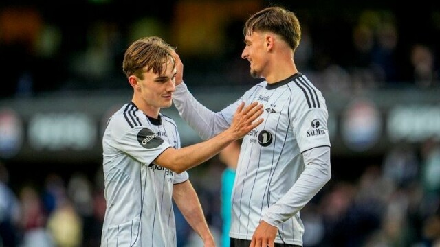 Marius Broholm (t.v.) ble tomålsscorer da Rosenborg vant mot Bryne søndag.