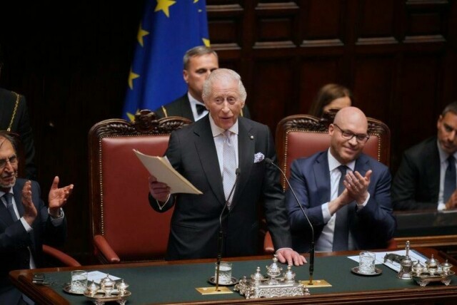 – Fred må aldri tas for gitt, sa Storbritannias kong Charles da han talte i Italias nasjonalforsamling 9. april. Denne uken deltar Charles i markeringene av 80-årsdagen for seieren i andre verdenskrig.