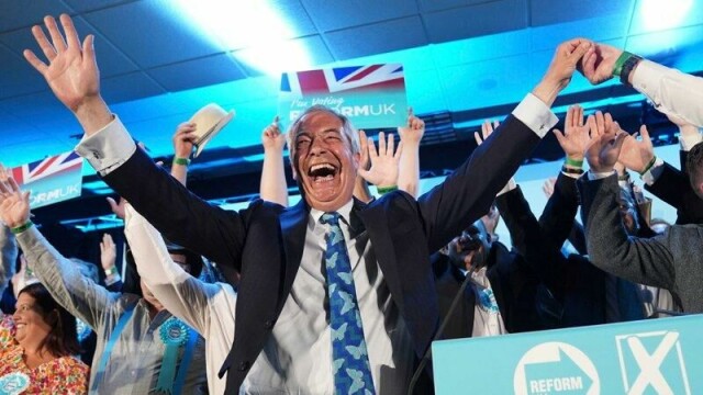 Reform UK-leder Nigel Farage på et valgmøte onsdag.