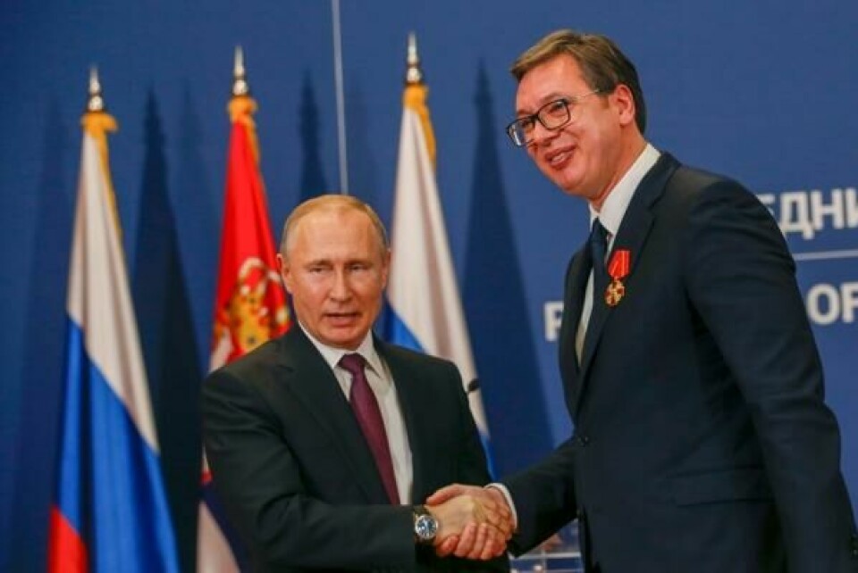 Serbias president Aleksandar Vučić med Russlands president Vladimir Putin i 2019. Serbias president Aleksandar Vučić med Russlands president Vladimir Putin i 2019. Foto: Darko Vojinovic / AP / NTB