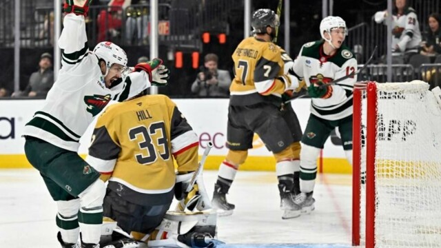 Her har Mats Zuccarello akkurat servert Matt Boldy, som ordnet forlengning borte mot Vegas Golden Knights. Det hjalp lite for Minnesota Wild.