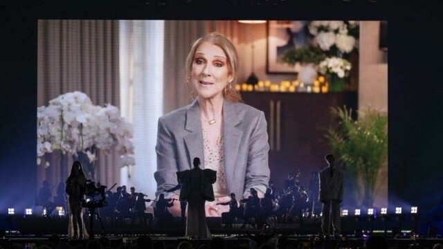 Celine Dions videohilsen ble spilt av under generalprøven fredag.