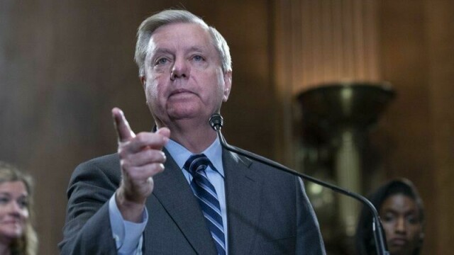 WASHINGTON, DC - APRIL 09: Senator Lindsay Graham (R-SC) speaks with reporters at a news conference on April 9, 2019 in Washington City. Graham spoke following a Senate hearing on pain capable abortions. Alex Edelman/Getty Images/AFP == FOR NEWSPAPERS, INTERNET, TELCOS & TELEVISION USE ONLY ==