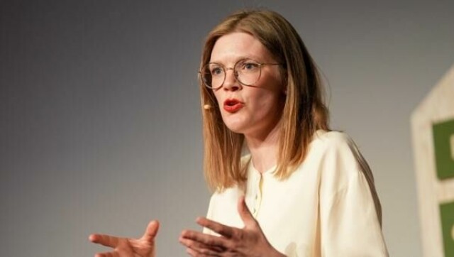 Marie Sneve Martinussen brukte store deler av 1. mai-talen sin til å snakke om krigen i Gaza. Arkivfoto: Lise Åserud / NTB