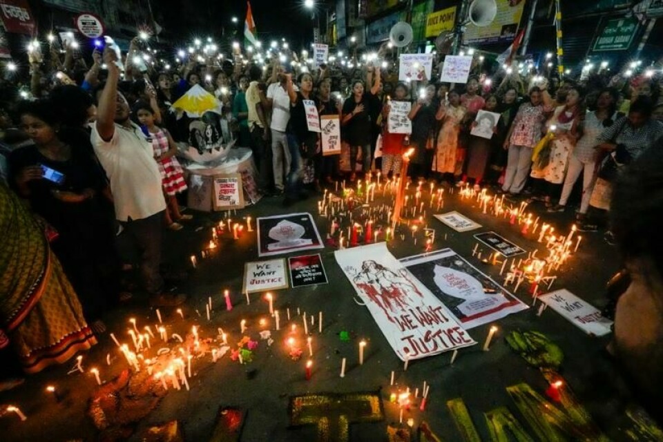 Drapet på en kvinnelig lege i Kolkata i august utløste landsomfattende protester i India. Dette bildet ble tatt i Kolkata 4. september.