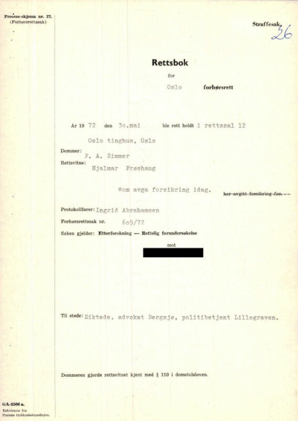 30. mai 1972 ble den første dommen i Norge som handlet om datakriminalitet avsagt. En 27-åring fikk 1 år og 2 måneders fengsel. Faksimile: Statsarkivet 30. mai 1972 ble den første dommen i Norge som handlet om datakriminalitet avsagt. En 27-åring fikk 1 år og 2 måneders fengsel. Faksimile: Statsarkivet