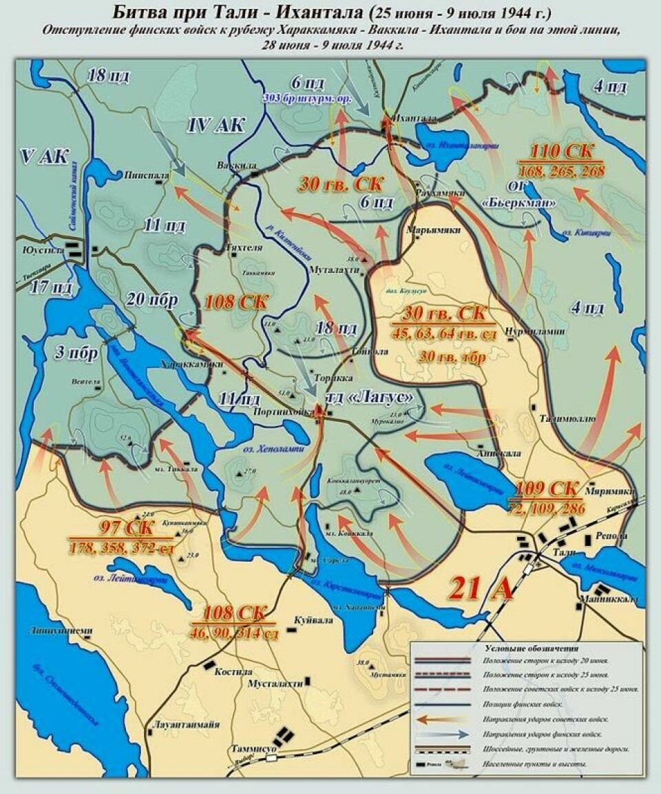 Slaget ved Tali-Ihantala. Finske troppers tilbaketrekning til Harakkamäki-Vakkila-Ihantala-linjen og kampene på denne linjen. 28. juni – 9. juli 1944 Slaget ved Tali-Ihantala. Finske troppers tilbaketrekning til Harakkamäki-Vakkila-Ihantala-linjen og kampene på denne linjen. 28. juni – 9. juli 1944