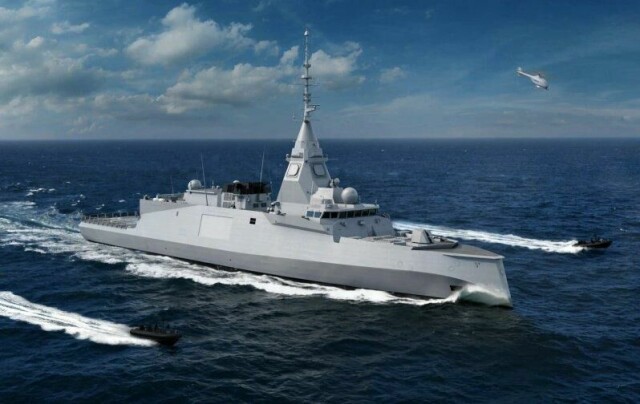 Ifølge regjeringens langtidsplan for det norske forsvaret skal det brukes 1.624 milliarder kroner på forsvar de neste tolv årene. Sjøforsvaret skal få minimum fem nye fregatter med anti-ubåt helikoptre og minimum fem ubåter. Franske Naval Group vil bygge denne FDI-fregatten til Norge. Illustrasjon: Naval Group