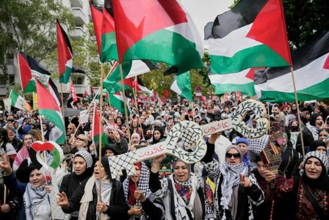 En demonstrasjon for å markere nakba-dagen i den tyske hovedstaden Berlin.