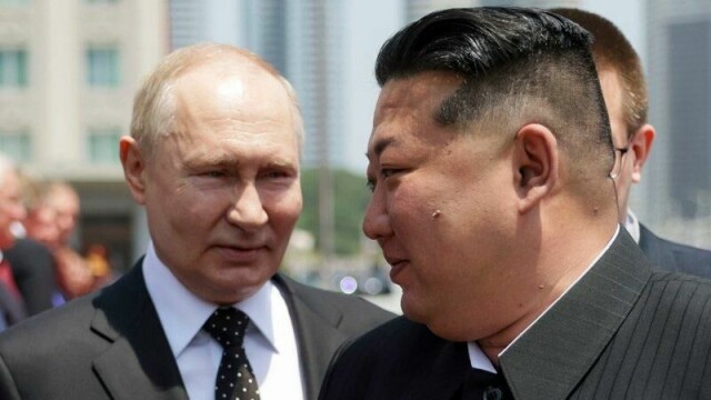 Vladimir Putin og Kim Jong-un under den russiske presidentens statsbesøk i Pyongyang sommeren 2024.