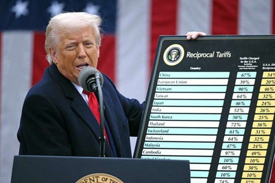 2. april bestemte Donald Trump seg for å hevne seg på verden, etter at de etter hans eget utsagn hadde utnyttet USA i årtier. Nabolandene Canada og Mexico er blant dem som har fått høyest toll. 2. april bestemte Donald Trump seg for å hevne seg på verden, etter at de etter hans eget utsagn hadde utnyttet USA i årtier. Nabolandene Canada og Mexico er blant dem som har fått høyest toll. Foto: Brendan Smialowski / AFP / NTB