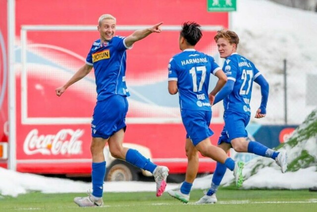Sandefjords Stefán Ingi Sigurdarson feirer sin 1-0-scoring mot Tromsø på Romssa Arena.