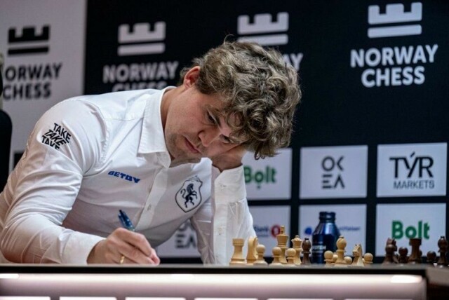 Magnus Carlsen under Norway Chess i Finansparken i Stavanger sist mandag.