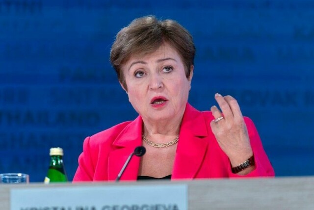 IMF-sjef Kristalina Georgieva på høstkonferansen til IMF og Verdensbanken i Washington i oktober i fjor. En opptrappet handelskrig kan ifølge IMF stikke nye kjepper i hjulene for verdens økonomiske vekst.