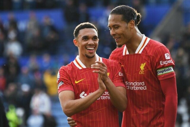 Liverpool-kaptein Virgil van Dijk var meget fornøyd med Trent Alexander-Arnolds matchvinnerscoring mot Leicester.