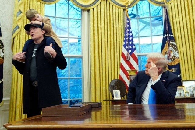 Elon Musk tok med sønnen sin til Det ovale kontor i Det hvite hus i februar.