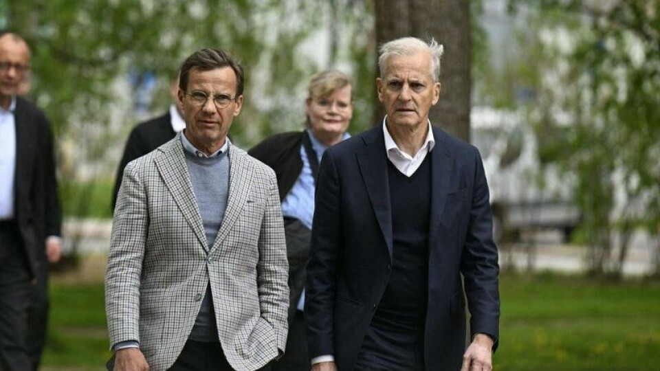 Sveriges statsminister Ulf Kristersson og Norges statsminister Jonas Gahr Store. Sveriges statsminister Ulf Kristersson og Norges statsminister Jonas Gahr Store. Foto: AFP / NTB