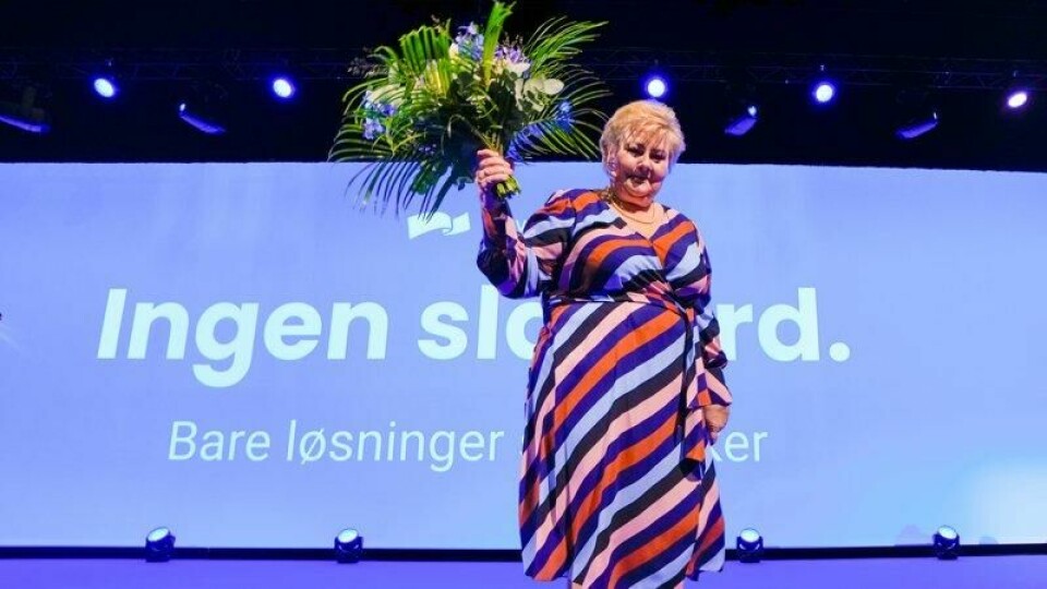 Høyre og Erna Solberg gikk altså for «Ingen slagord» som deres slagord. Høyre og Erna Solberg gikk altså for «Ingen slagord» som deres slagord. Foto: Lise Åserud / NTB