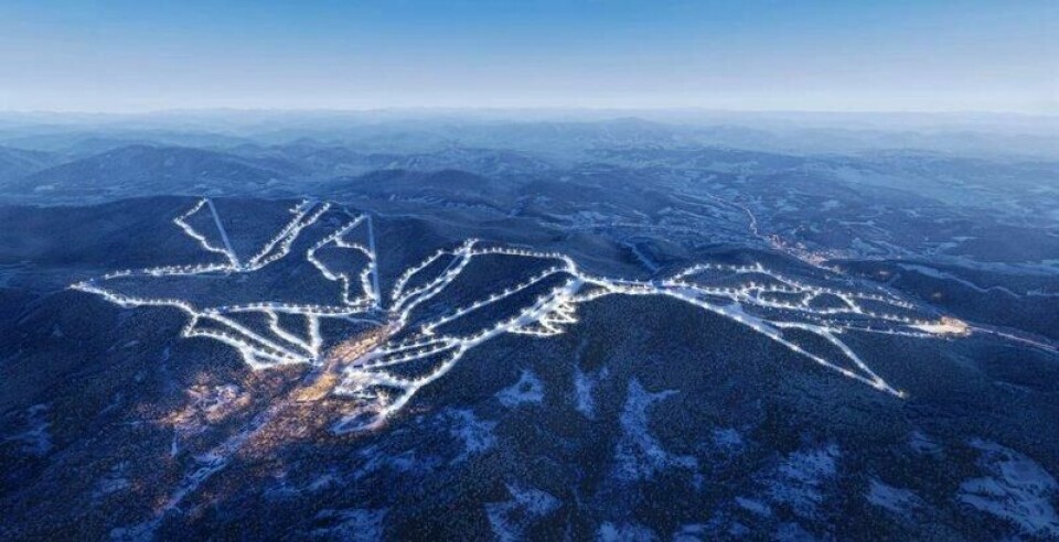 Goro Mountain resort vil bestå av 41 ski-løyper over 1.200 hektar, samt 74 kilometer med alpinanlegg. Illustrasjon: Okko Group Goro Mountain resort vil bestå av 41 ski-løyper over 1.200 hektar, samt 74 kilometer med alpinanlegg. Illustrasjon: Okko Group