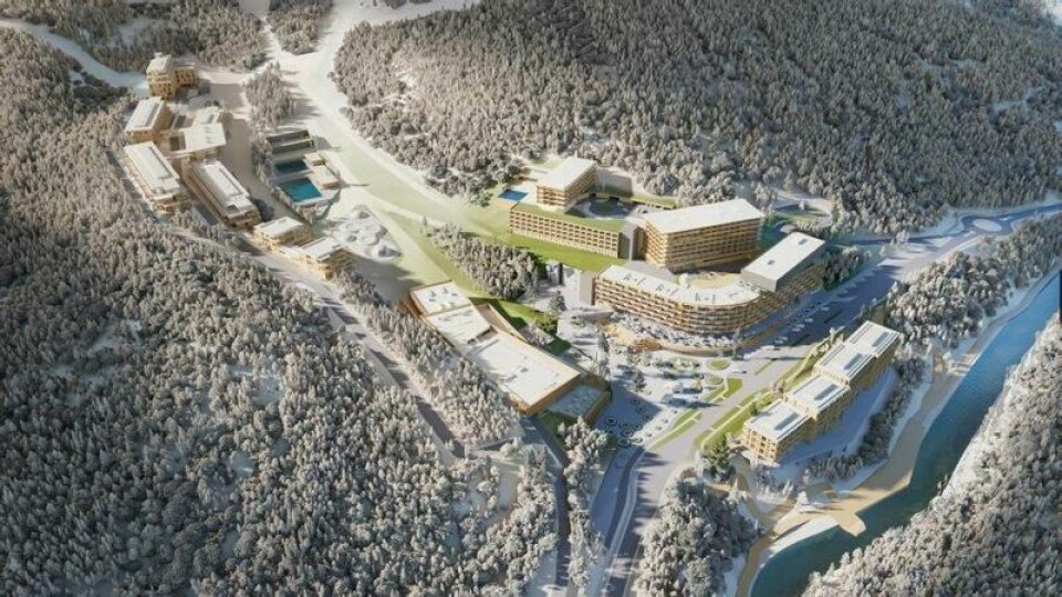 Det planlagte anlegget skal huse alt fra alpinbakker og luksushoteller til spa, shopping og restauranter. Illustrasjon: Okko Group Det planlagte anlegget skal huse alt fra alpinbakker og luksushoteller til spa, shopping og restauranter. Illustrasjon: Okko Group