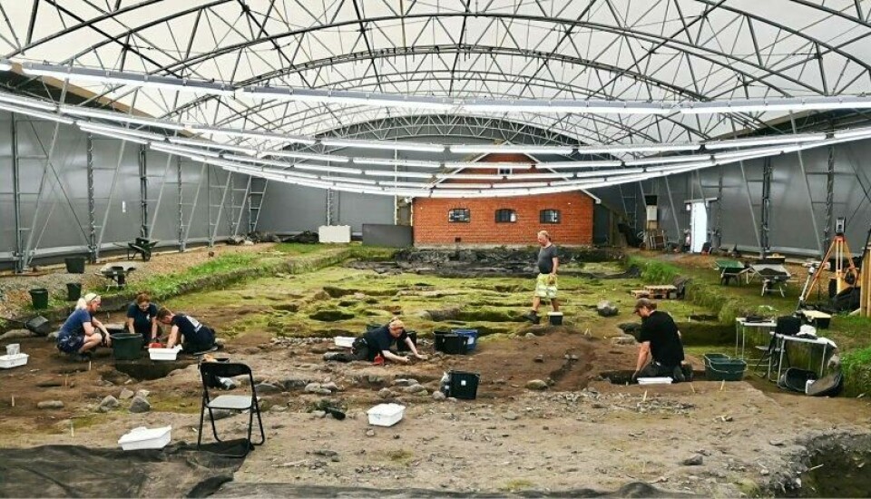 Utgraving av Den store hallen. Utgraving av Den store hallen. Foto: Uppåkra Stiftelsen