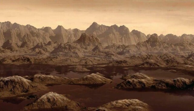 Titan er det eneste andre stedet i solsystemet der forskere har funnet bevis for at det er flytende væske på overflaten. (Illustrasjon)