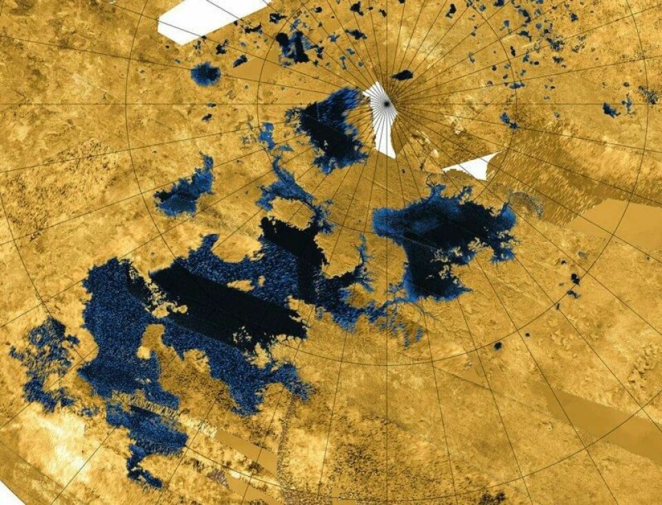 Innsjøer på Titan basert på radarbilder fra Cassini. Innsjøer på Titan basert på radarbilder fra Cassini. Foto: Nasa / JPL-Caltech / Agenzia Spaziale Italiana / USGS