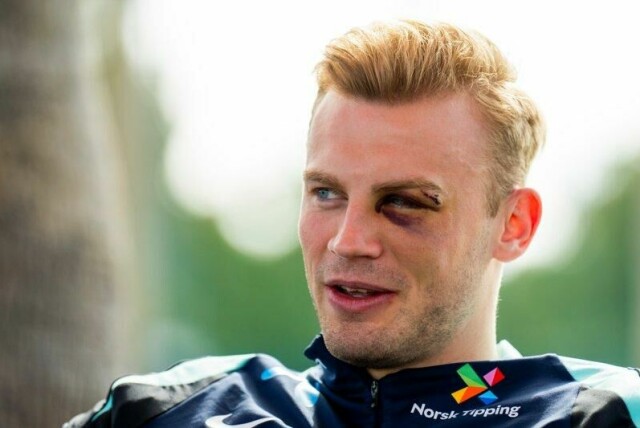 Sondre Langås under et pressetreff med Norges herrelandslag i fotball på Marbella Football Center i mars.