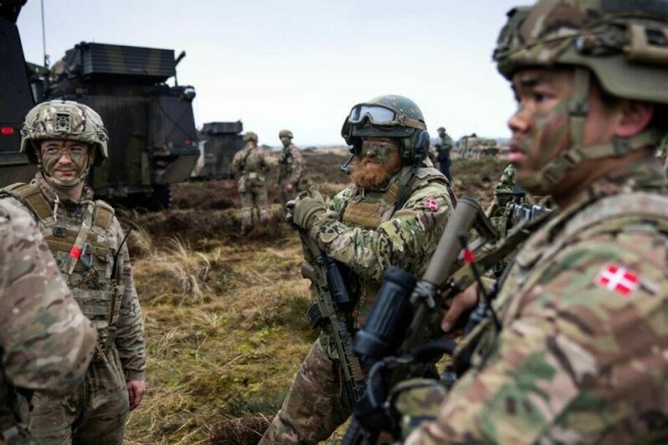 Danske soldater under militærøvelsen Dynamic Front ledet av USA, i Oksbol, Danmark 30. mars 2023. (Foto: Bo Amstrup / Ritzau Scanpix / AFP) / Danmark UT Danske soldater under militærøvelsen Dynamic Front ledet av USA, i Oksbol, Danmark 30. mars 2023. (Foto: Bo Amstrup / Ritzau Scanpix / AFP) / Danmark UT Foto: AFP/NTB