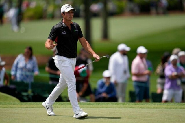 Viktor Hovland i aksjon på Augusta-banen torsdag.