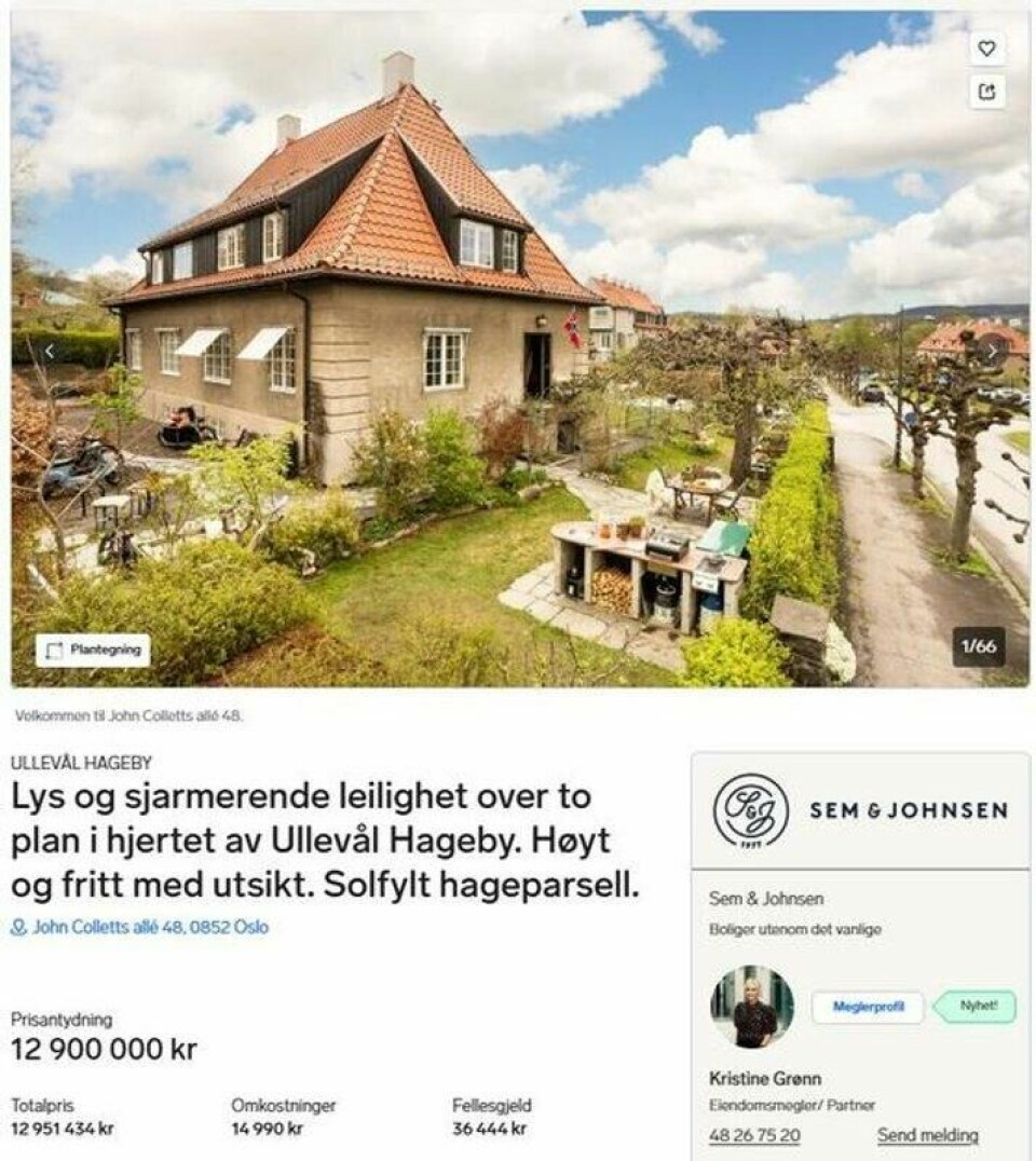 Leiligheten fra 1920 prises til drøyt 157.000 kroner per kvadratmeter – før en eventuell budrunde. Leiligheten fra 1920 prises til drøyt 157.000 kroner per kvadratmeter – før en eventuell budrunde. Foto: Skjermbilde: Finn