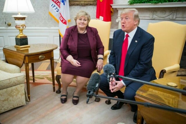 Statsminister Erna Solberg besøkte USAs president Donald Trump i det ovale kontor i Det hvite hus i Washington i oktober 2018.