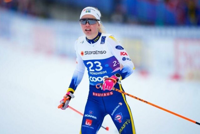 Emma Ribom avbildet på sprintprologen i Granåsen-VM.