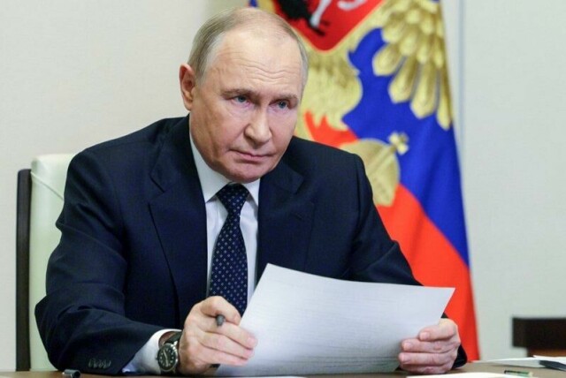 Russlands president Vladimir Putin på en videokonferanse torsdag denne uka.