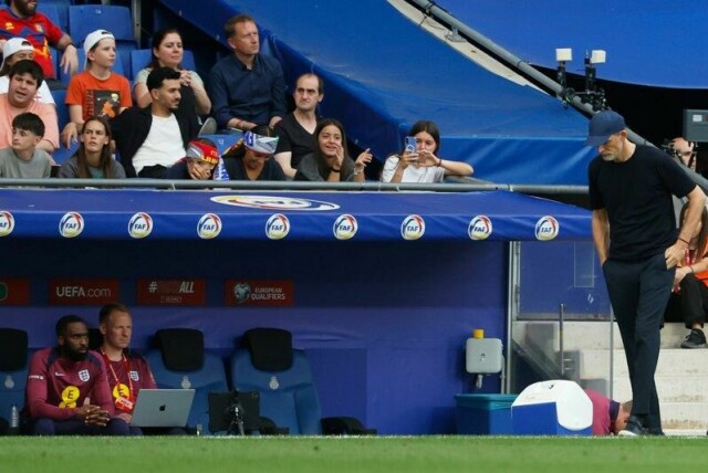 Thomas Tuchel var til tider tydelig oppgitt under kampen mellom England og Andorra lørdag.
