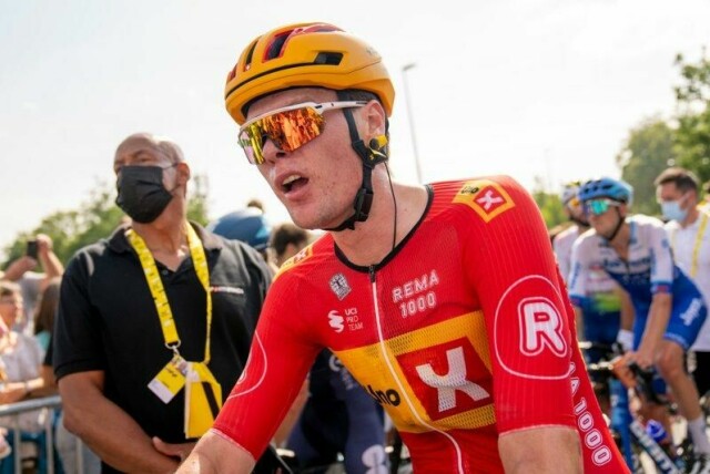 Søren Wærenskjold, her fra Tour de France i 2023, slet på dagens etappe i Critérium du Dauphiné.
