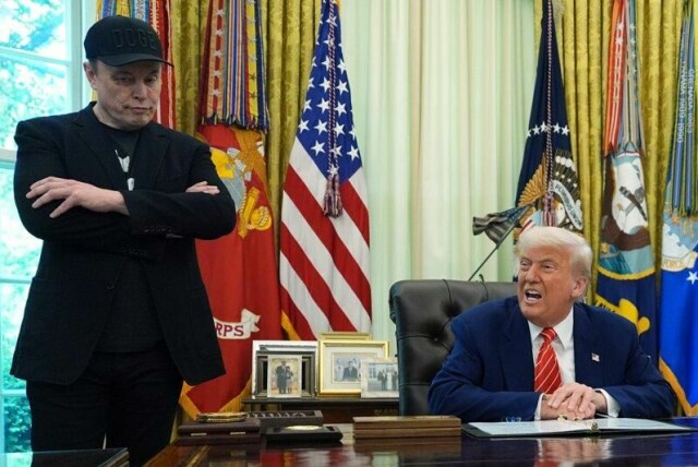 Donald Trump (t.h.) og Elon Musk under pressekonferansen i Det hvite hus 30. mai, da Musk offisielt avsluttet sitt oppdrag som presidentrådgiver.