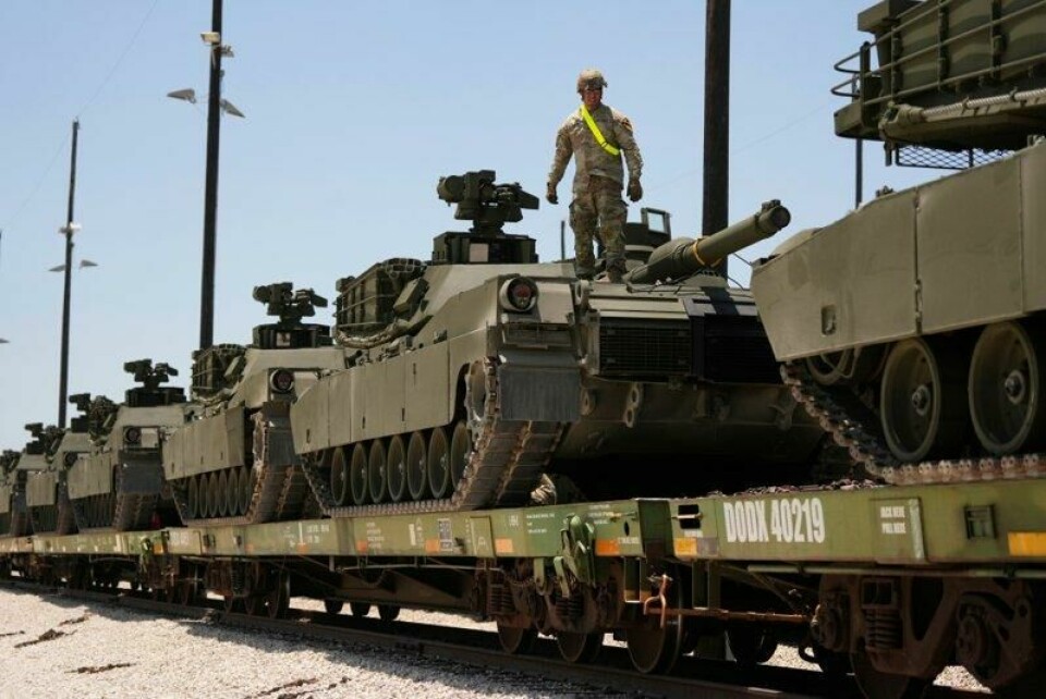 Dette bildet skal vise stridsvogner som ble sendt i retning Washington DC sent i mai. Bildet er tatt ved militærbasen Fort Cavazos i Texas. Dette bildet skal vise stridsvogner som ble sendt i retning Washington DC sent i mai. Bildet er tatt ved militærbasen Fort Cavazos i Texas. Foto: Eric Gay / AP / NTB