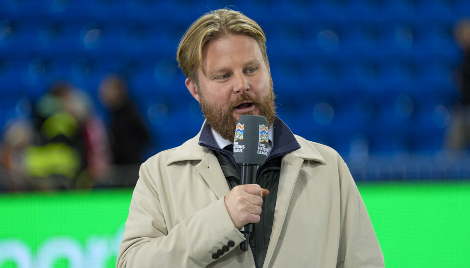 TV 2s journalist Marius Skjelbæk etter fotballkampen i Nations League mellom Norge og Slovenia på Ullevaal Stadion.