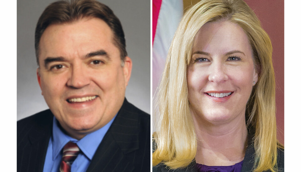Delstatspolitikerne John Hoffman (t.v.) og Melissa Hortman (t.h.) ble skutt i sine hjem i Minnesota lørdag. Hortman døde av skadene, mens Hoffman kjemper for livet.