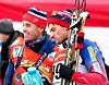 Landslagssjef Vidar Løfshus og Petter Northug etter en Tour de Ski-etappe i 2015. Foto: NTB scanpix